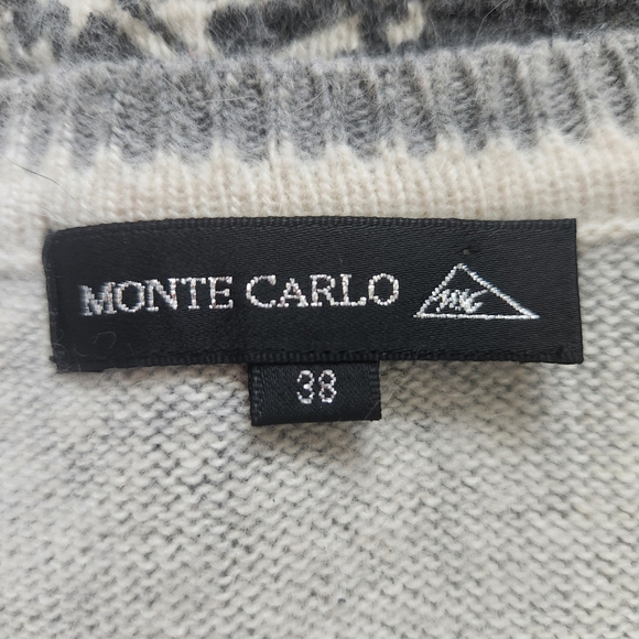 Monte Carlo Boho-glam Knit Gray & White Paisley Sparkly Chic V-Neck Sweater 38 - Picture 12 of 13